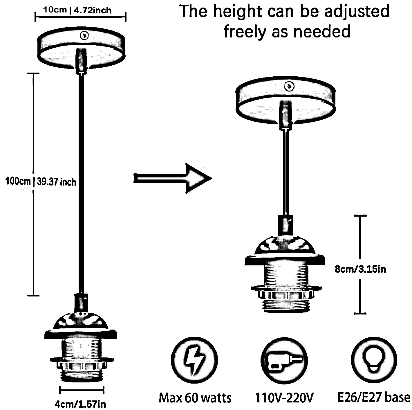Industrial iron Hanging Pendant Light Cord Kit