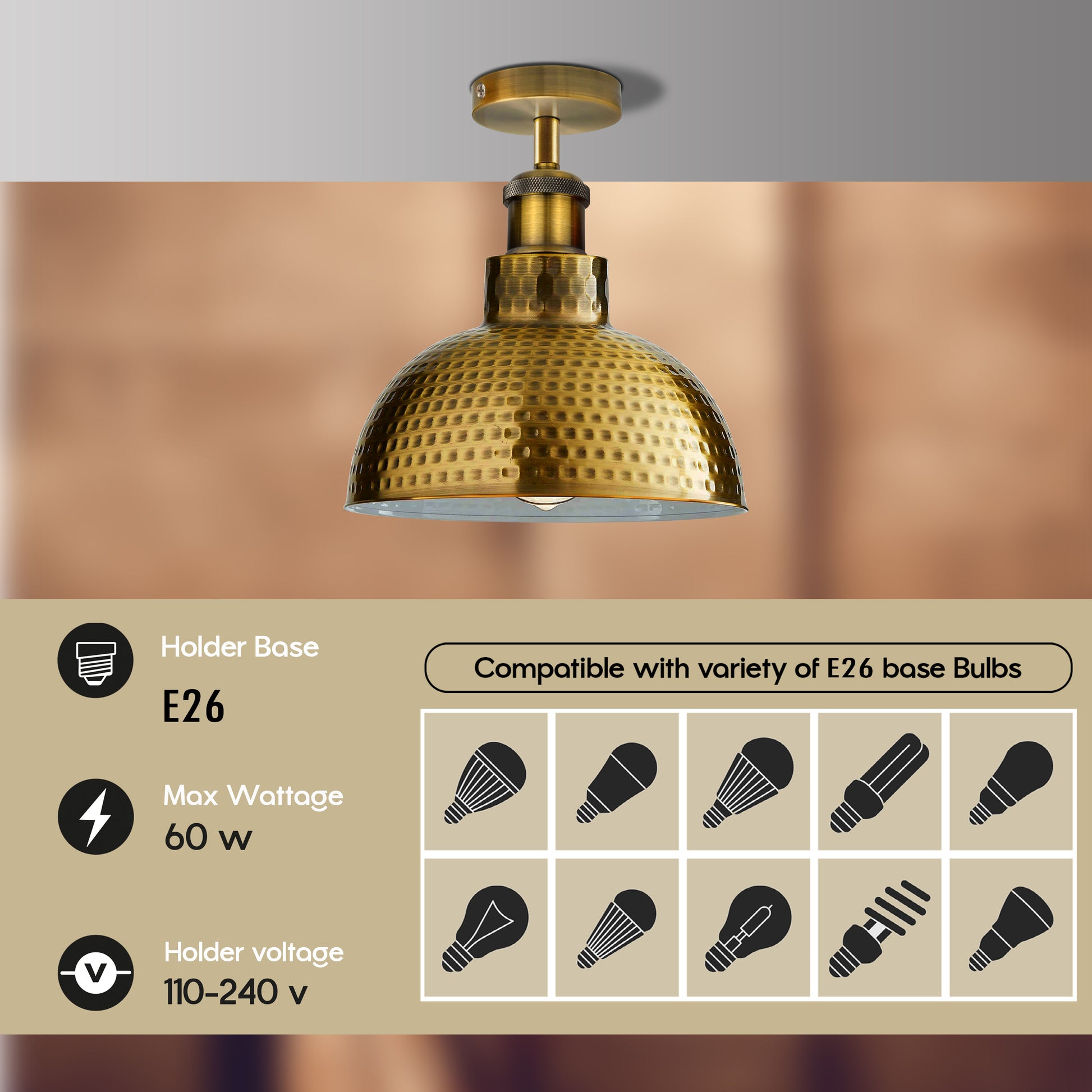 Yellow brass Ceiling Flush Mount Light - description image