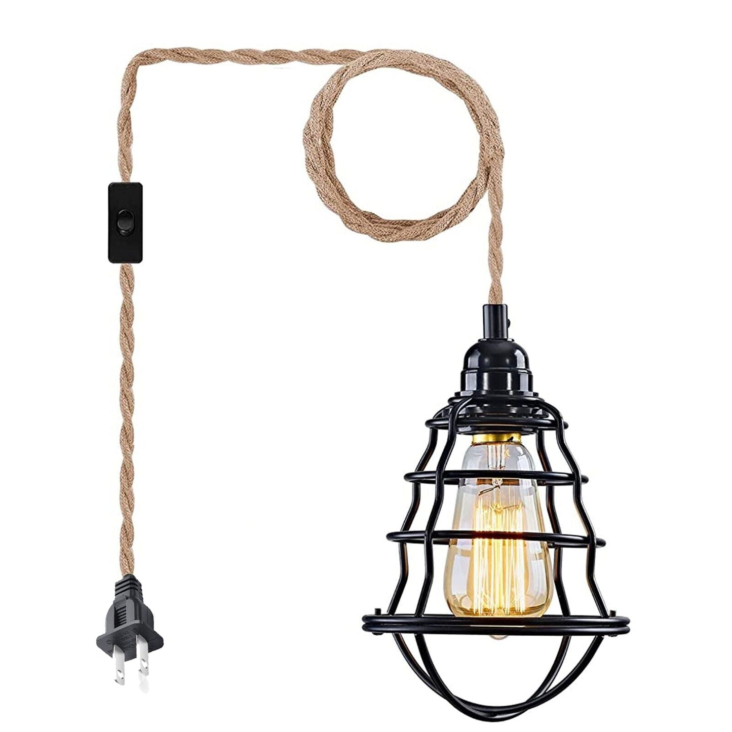 Fabric Hemp Flex Cable kit Black Plug In Pendant Lamp Light E26 Fitting Vintage Lamp