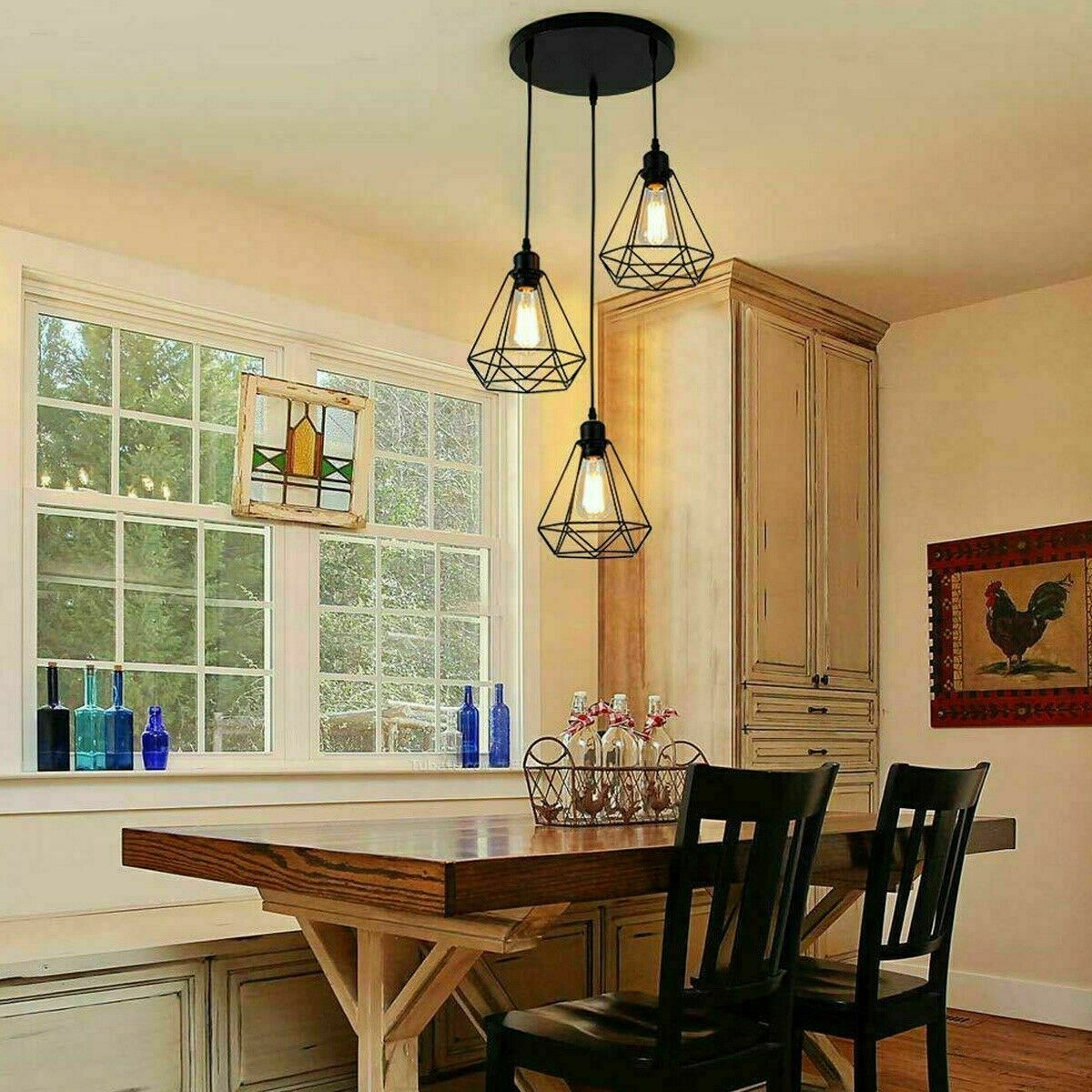 Vintage Geometric Pendant Light Cage Farmhouse Light Fixture