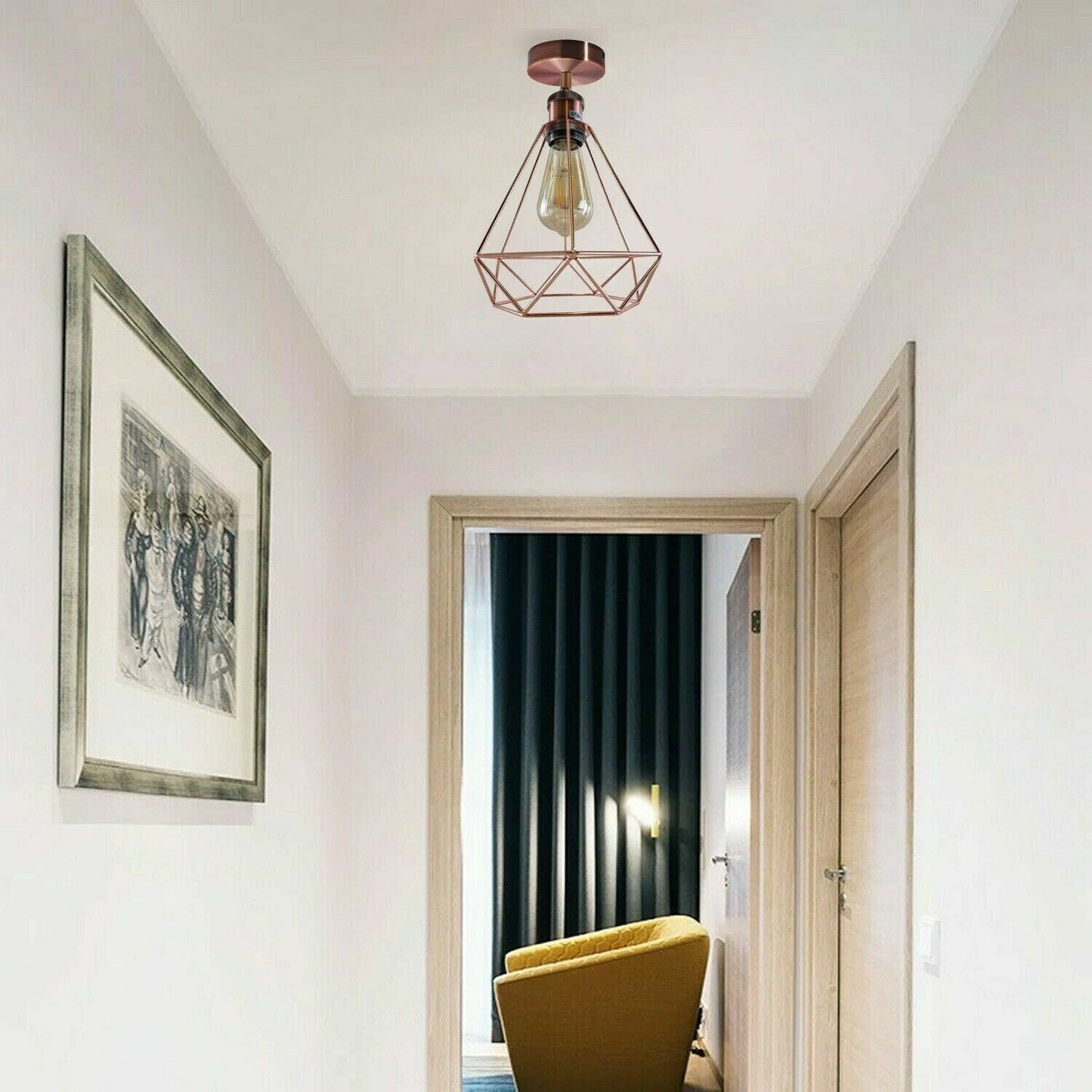 Diamond Wire Cage Flush Mount Lights for hall ways- Application image