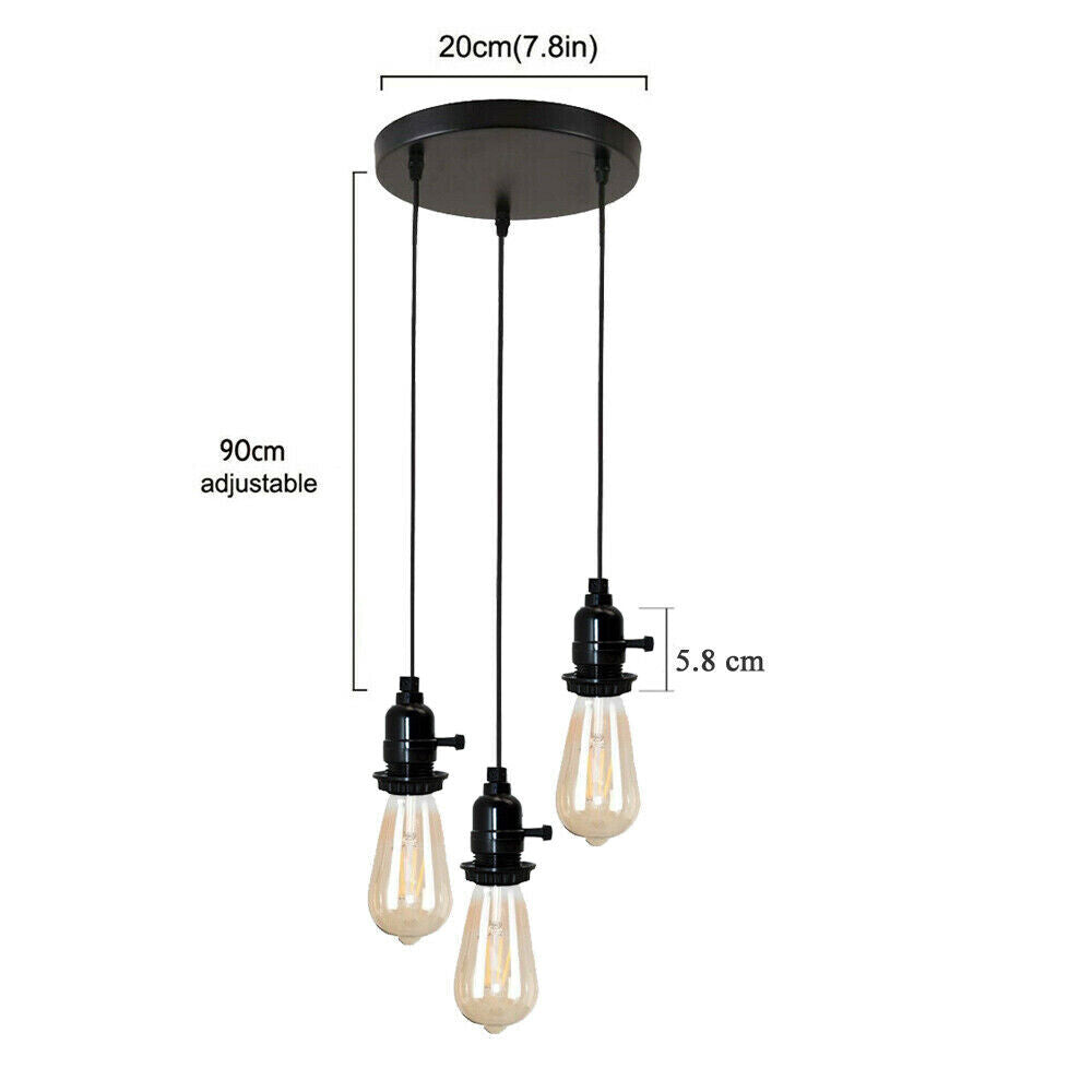 Modern 3-Way Black Pendant Light Holder