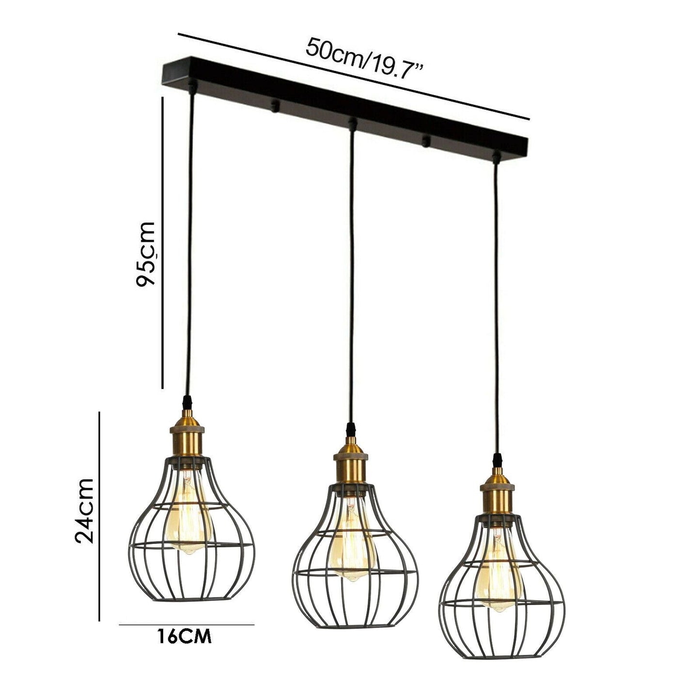 Vintage Industrial Wire Cage Style Retro Ceiling Pendant Light 3 Head Ceiling Lamp~1451