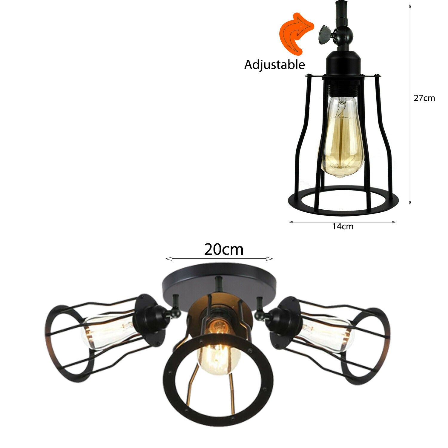 3-Way Black Flush Mount Ceiling Light- size image