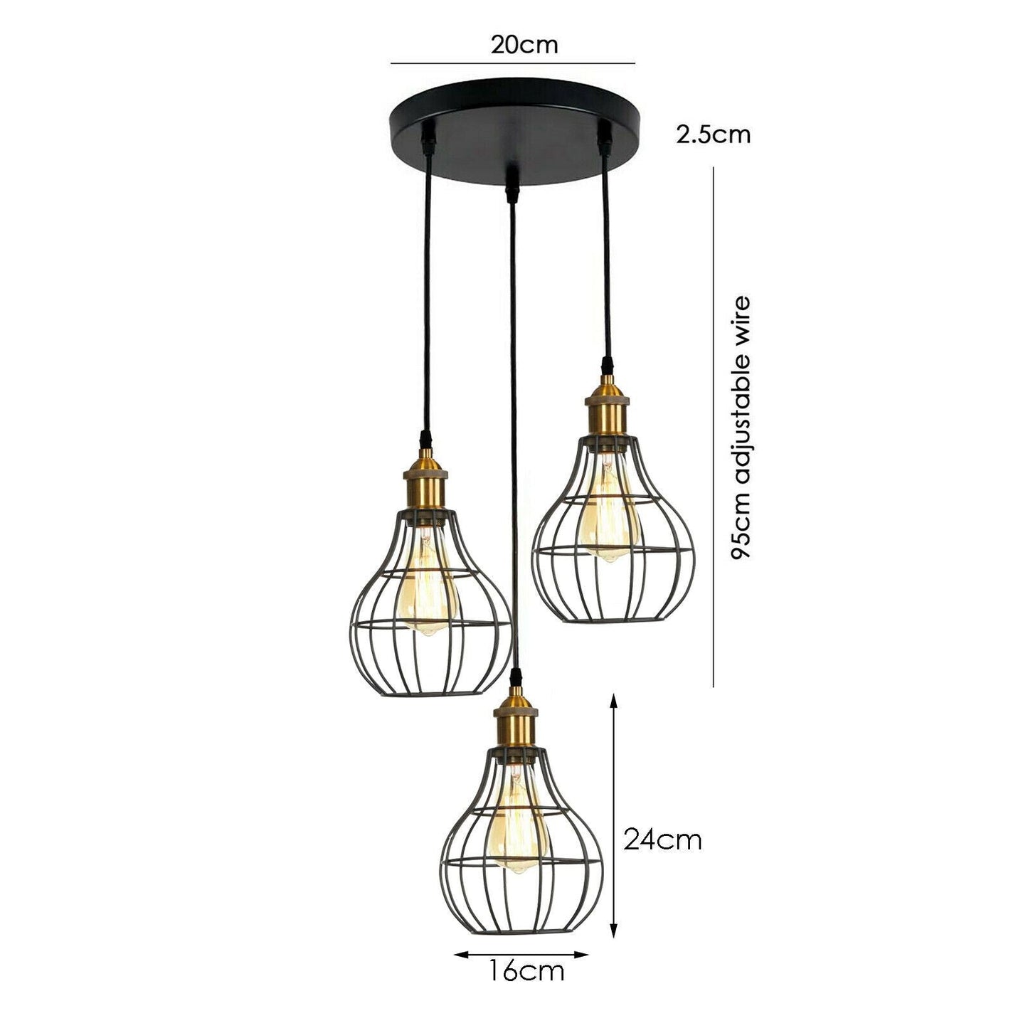 Vintage Industrial Wire Cage Style Retro Ceiling Pendant Light 3 Head Ceiling Lamp~1451