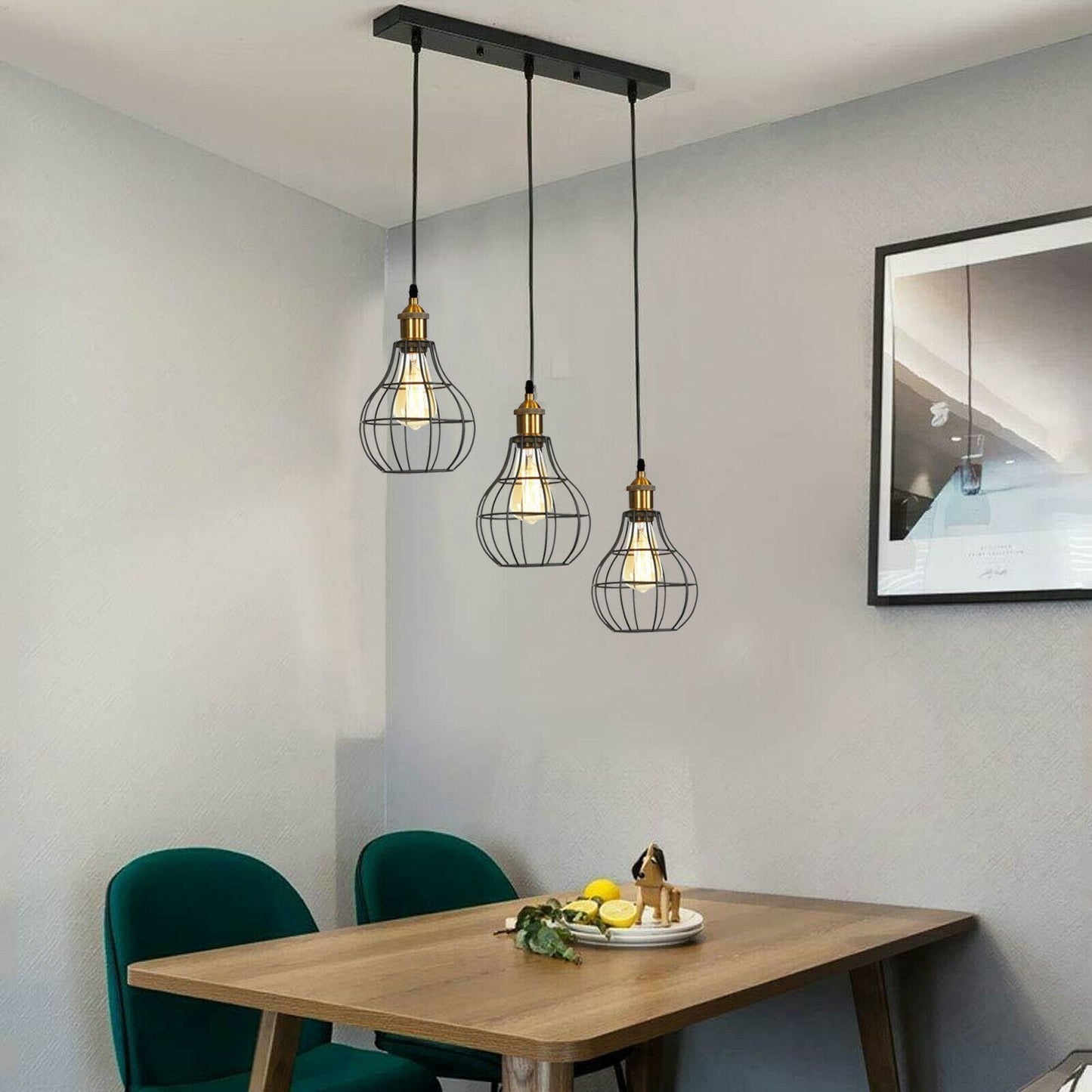 Vintage Industrial Wire Cage Style Retro Ceiling Pendant Light 3 Head Ceiling Lamp~1451