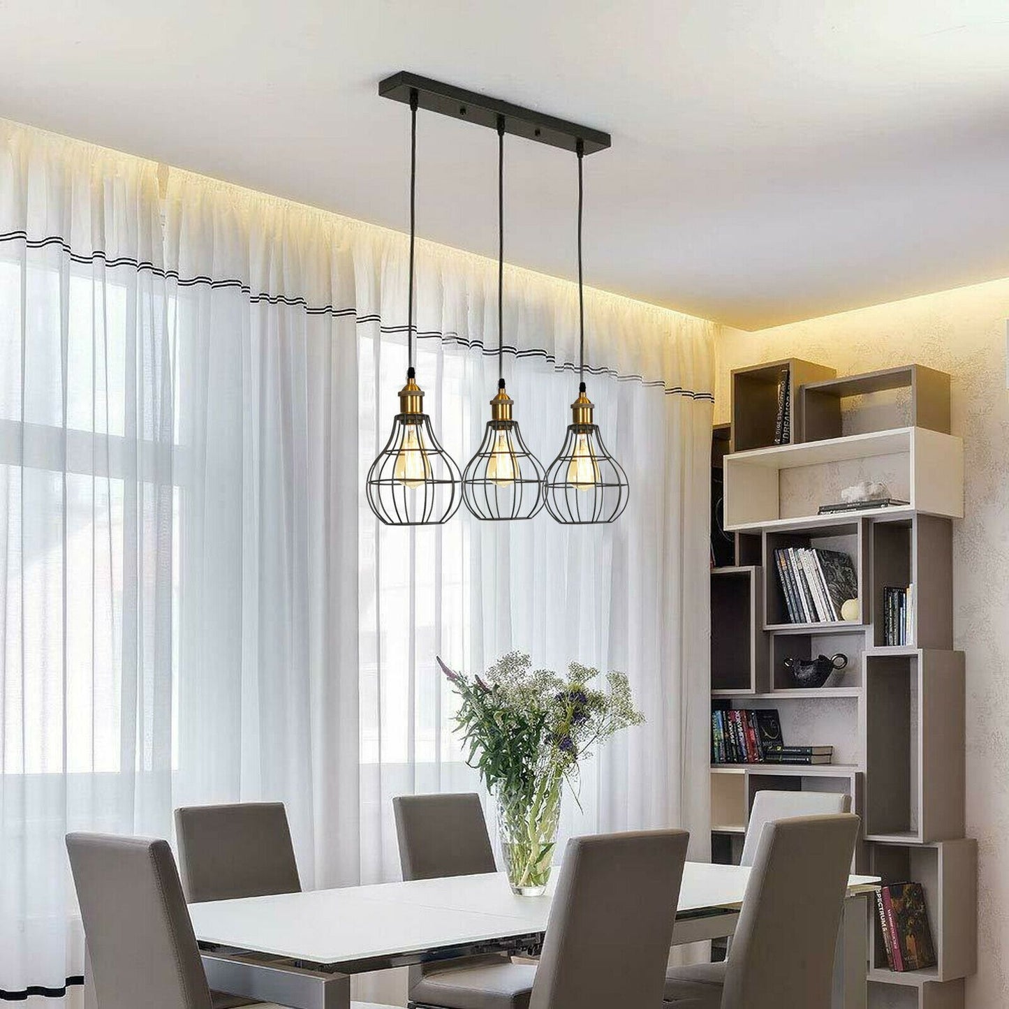 Vintage Industrial Wire Cage Style Retro Ceiling Pendant Light 3 Head Ceiling Lamp~1451