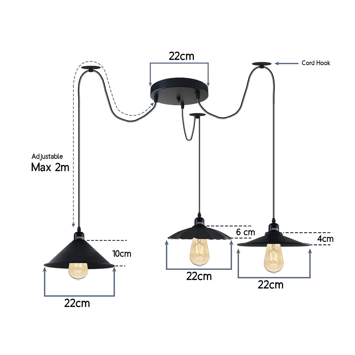 Industrial Three-head Metal Shade Spider Pendant Light