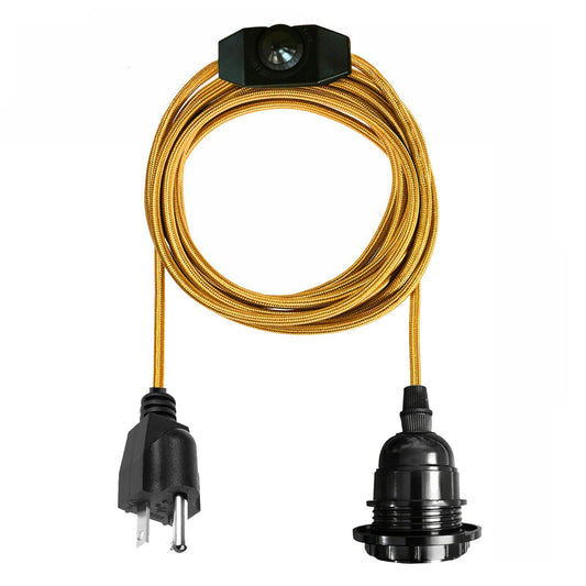 Gold Color Dimmer Switch 2m Fabric Flex Cable Plug In Pendant Lamp E26 Holder~1214