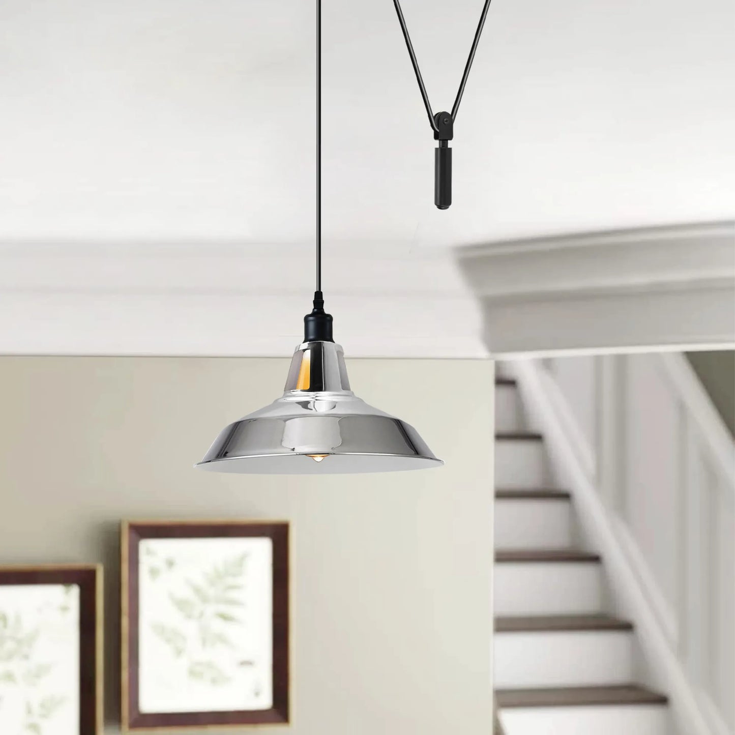 Adjustable Single Head Chrome Hanging Pendant Light for foyers.JPG