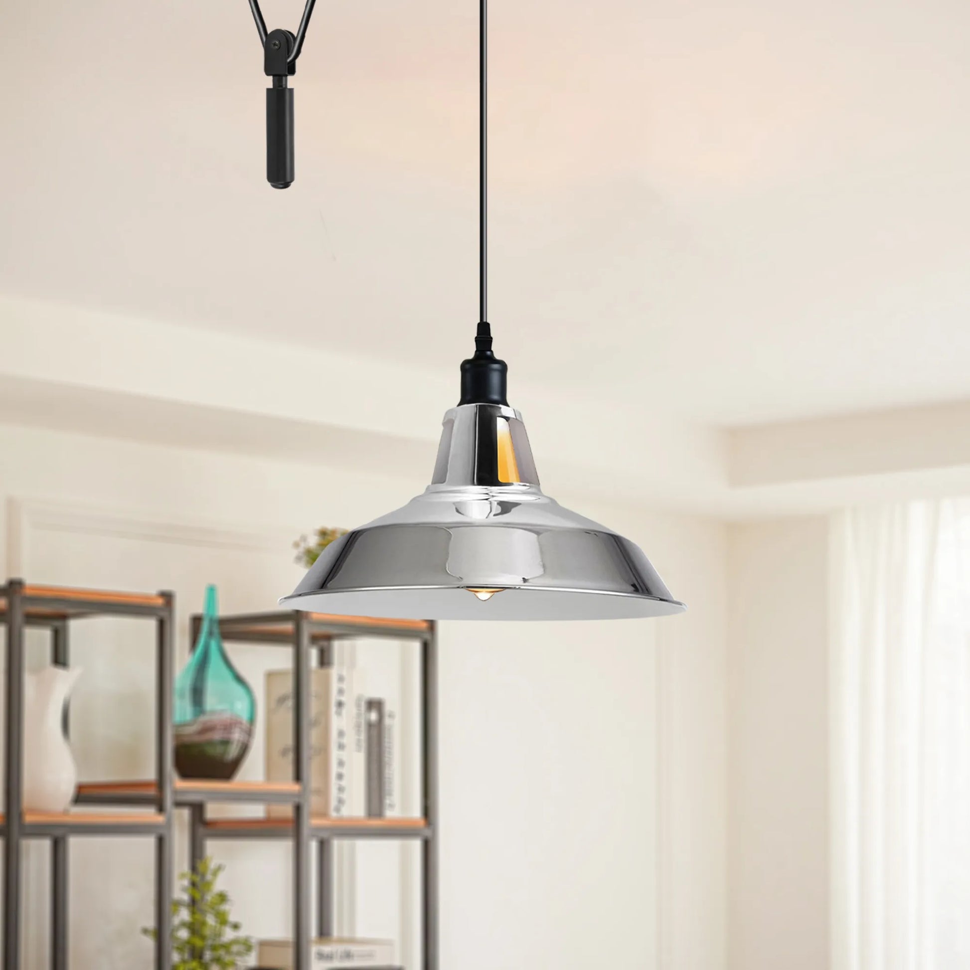 Adjustable Single Head Chrome Hanging Pendant Light for living room.JPG