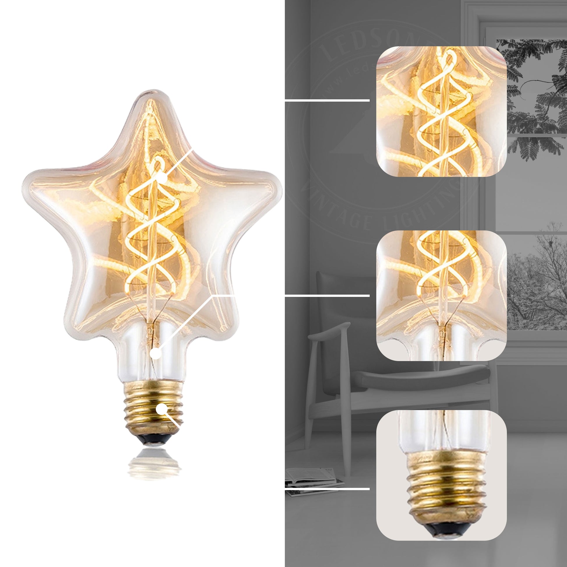 Star 4W LED Light Bulb E26 Warm White Decorative LED Edision Bulbs