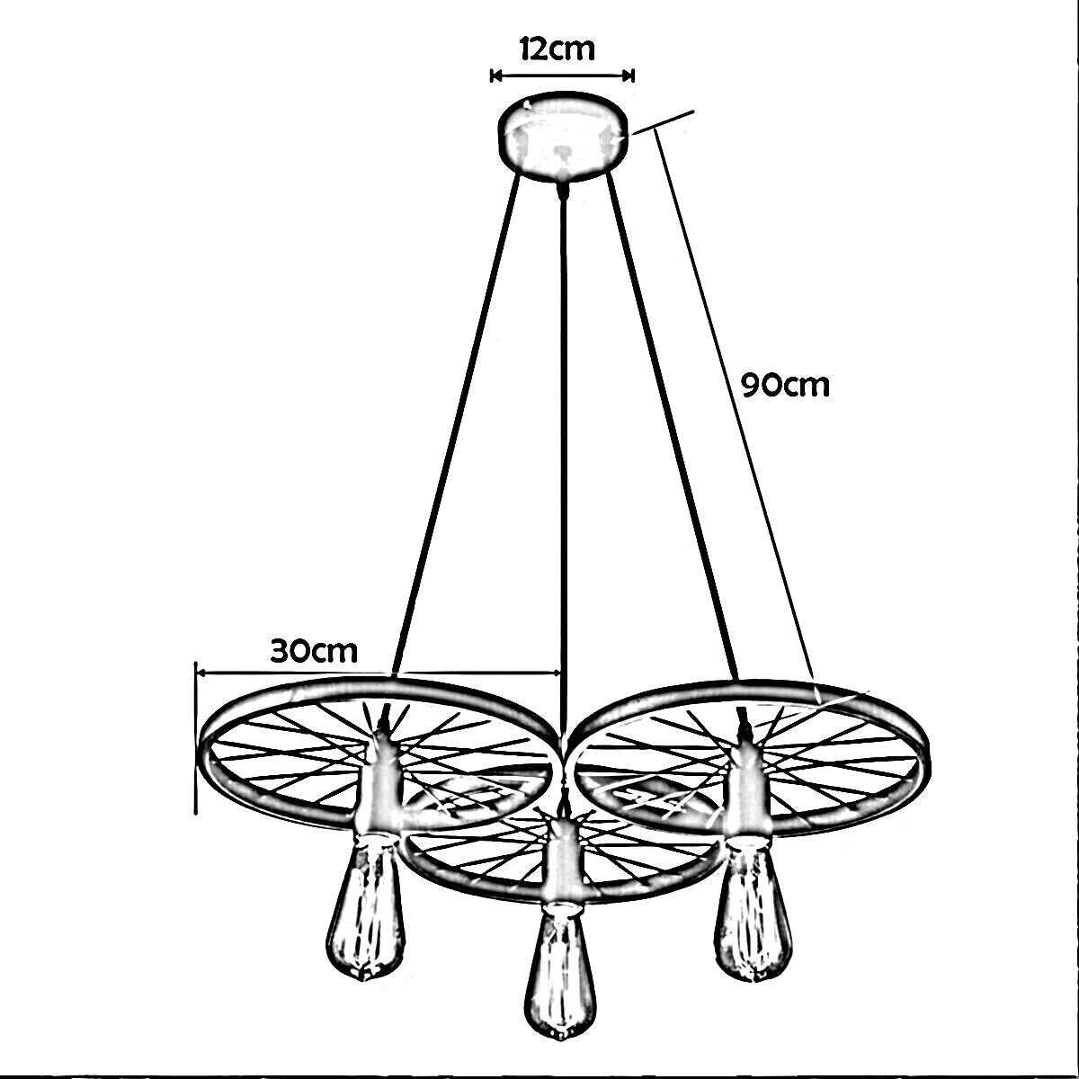 3-Head Wheel Shade Hanging Pendant Light in Black