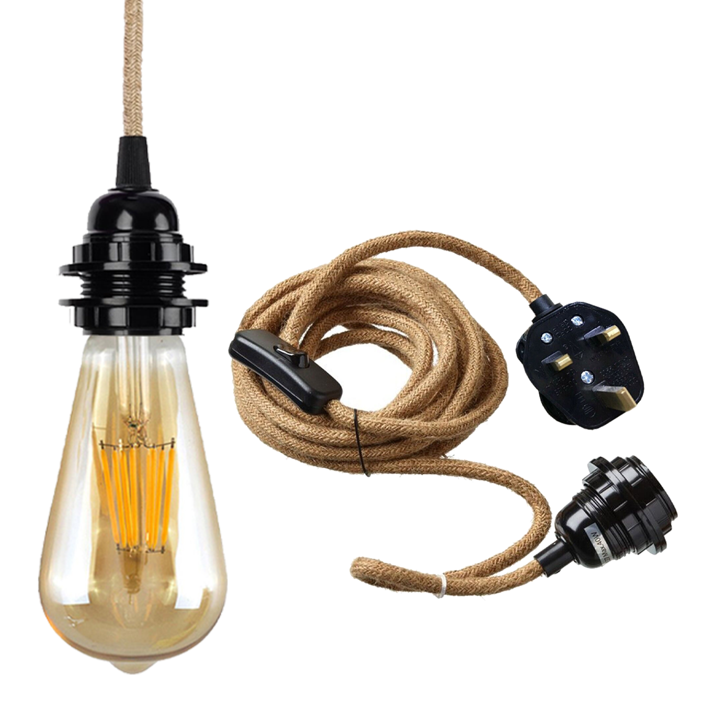 E26 2m Fabric Cable Plug in Pendant Lamp Light Set Fitting Vintage Bulb Holder Socket~1606