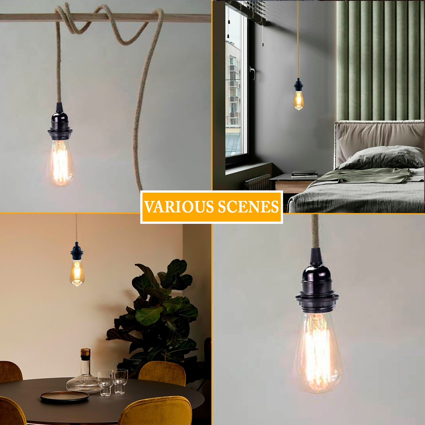 E26 2m Fabric Cable Plug in Pendant Lamp Light Set Fitting Vintage Bulb Holder Socket~1606