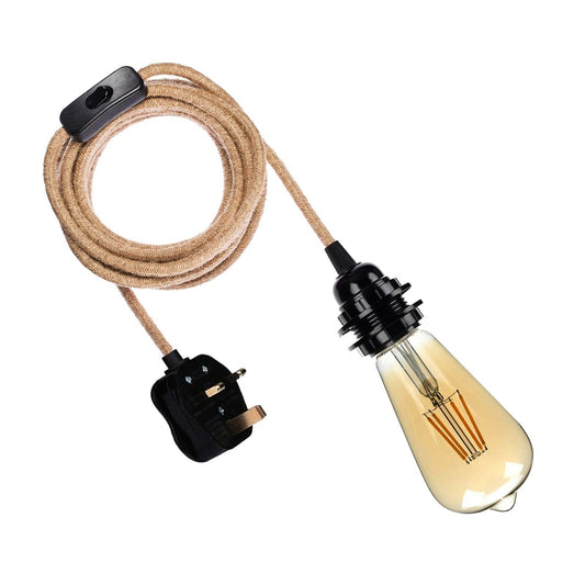 E26 2m Fabric Cable Plug in Pendant Lamp Light Set Fitting Vintage Bulb Holder Socket~1606