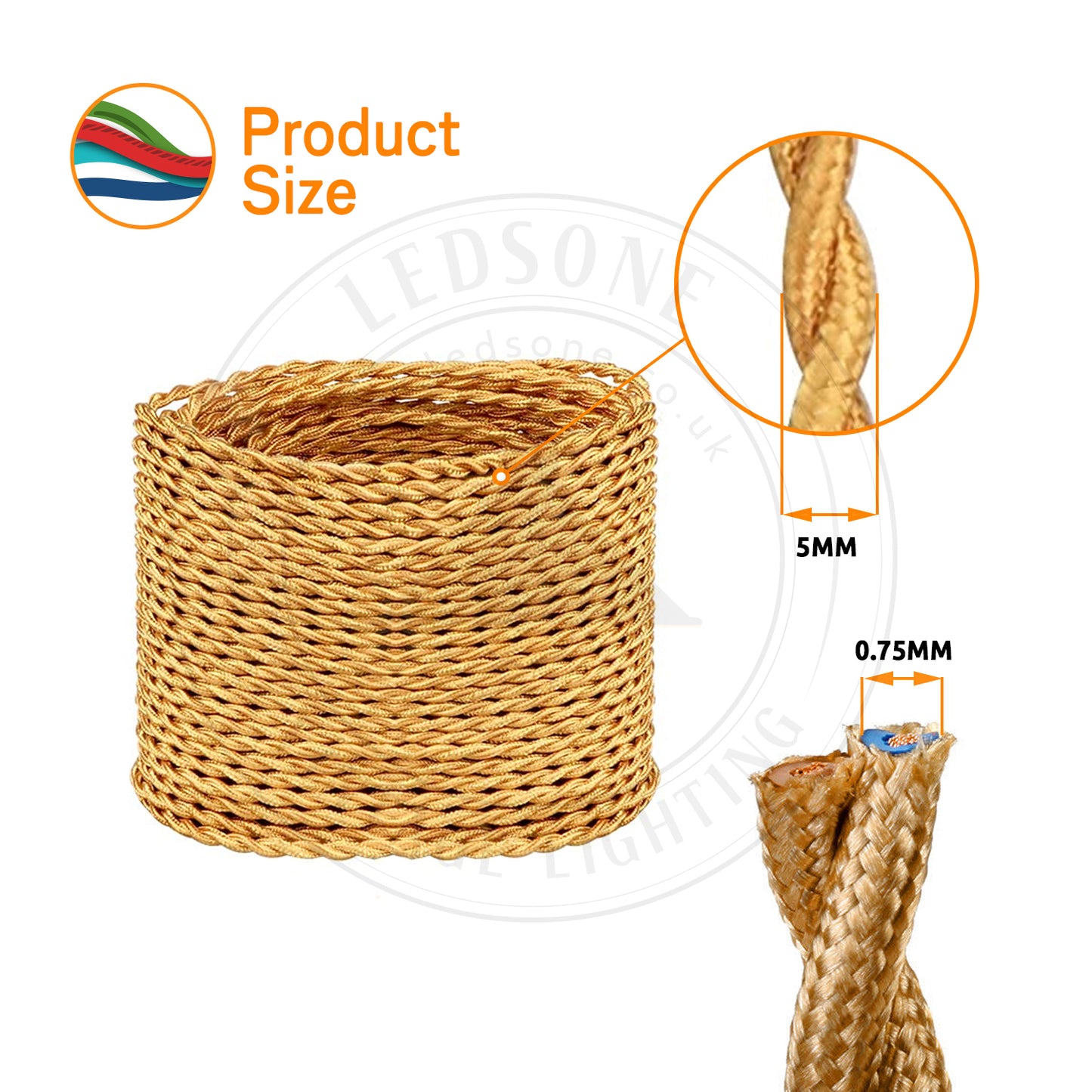 Vintage 2 core Twisted Italian Braided Cable, Electrical Fabric Flexible Lamp Cable Wire~1613