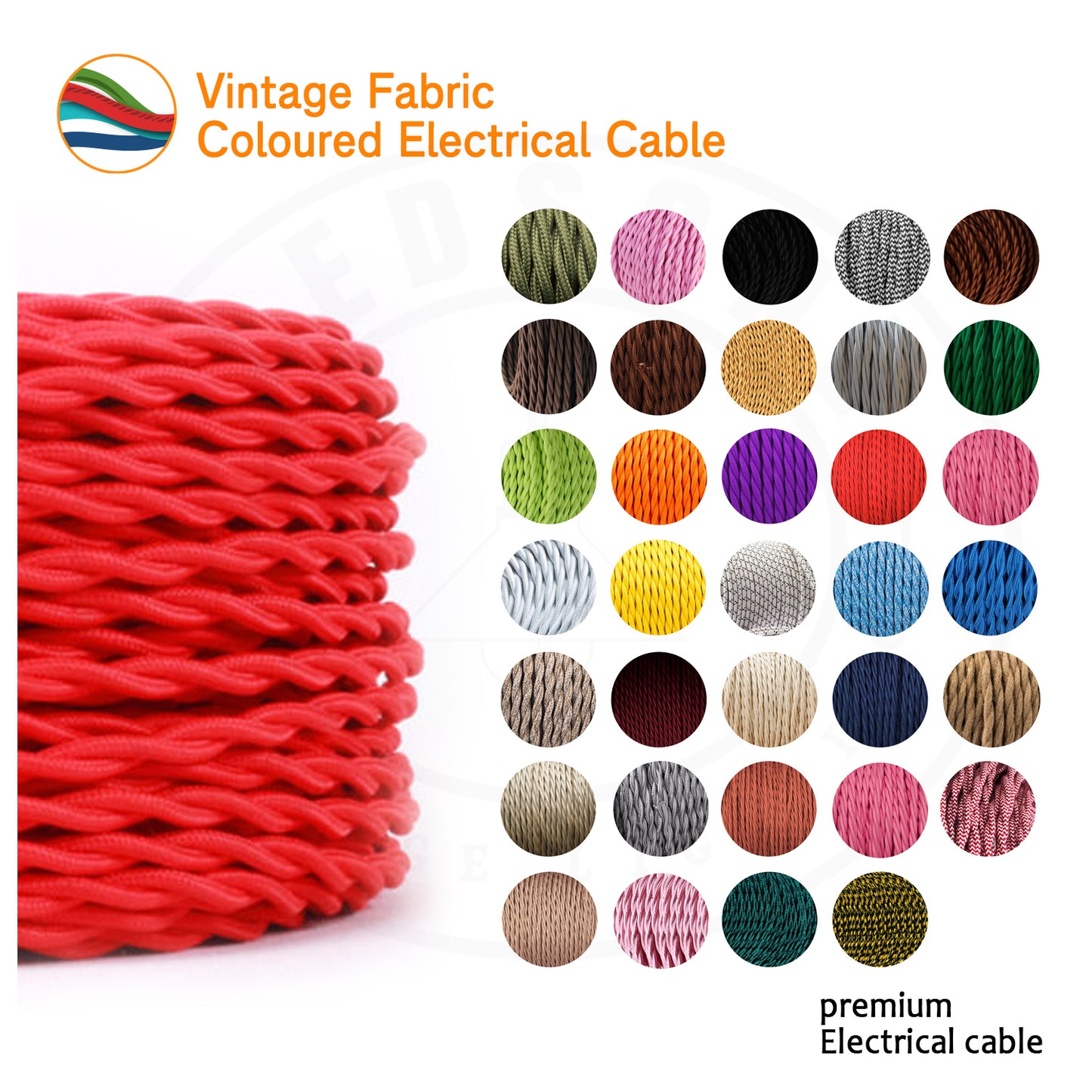 Vintage 3 core Twisted Braided Cable Electrical Fabric Flexible