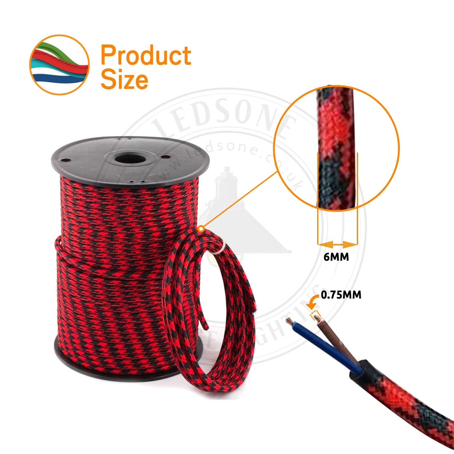 2-Core Electrical Round Cable with Orange Color fabric finish