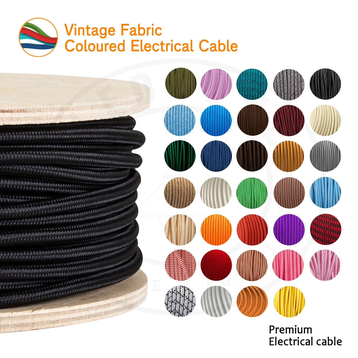  Vintage 2-core round green-braided electric cable
