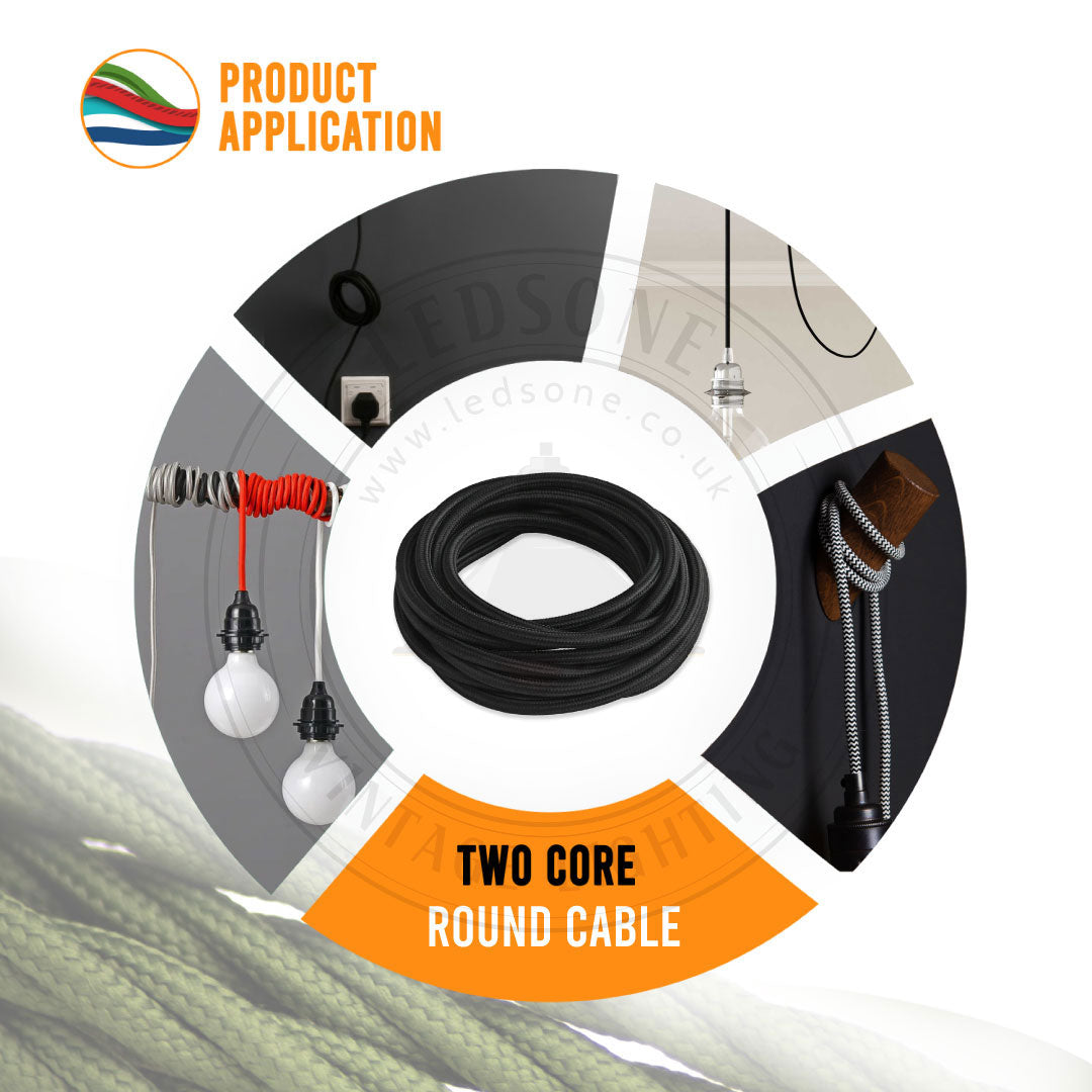 2-Core Electrical Round Cable with Grey Color fabric finish