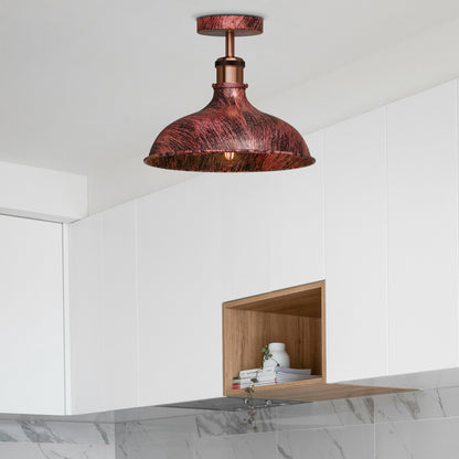 Industrial Copper Semi-Flush Mount Ceiling Light | Vintage Metal Dome E26 ~1447
