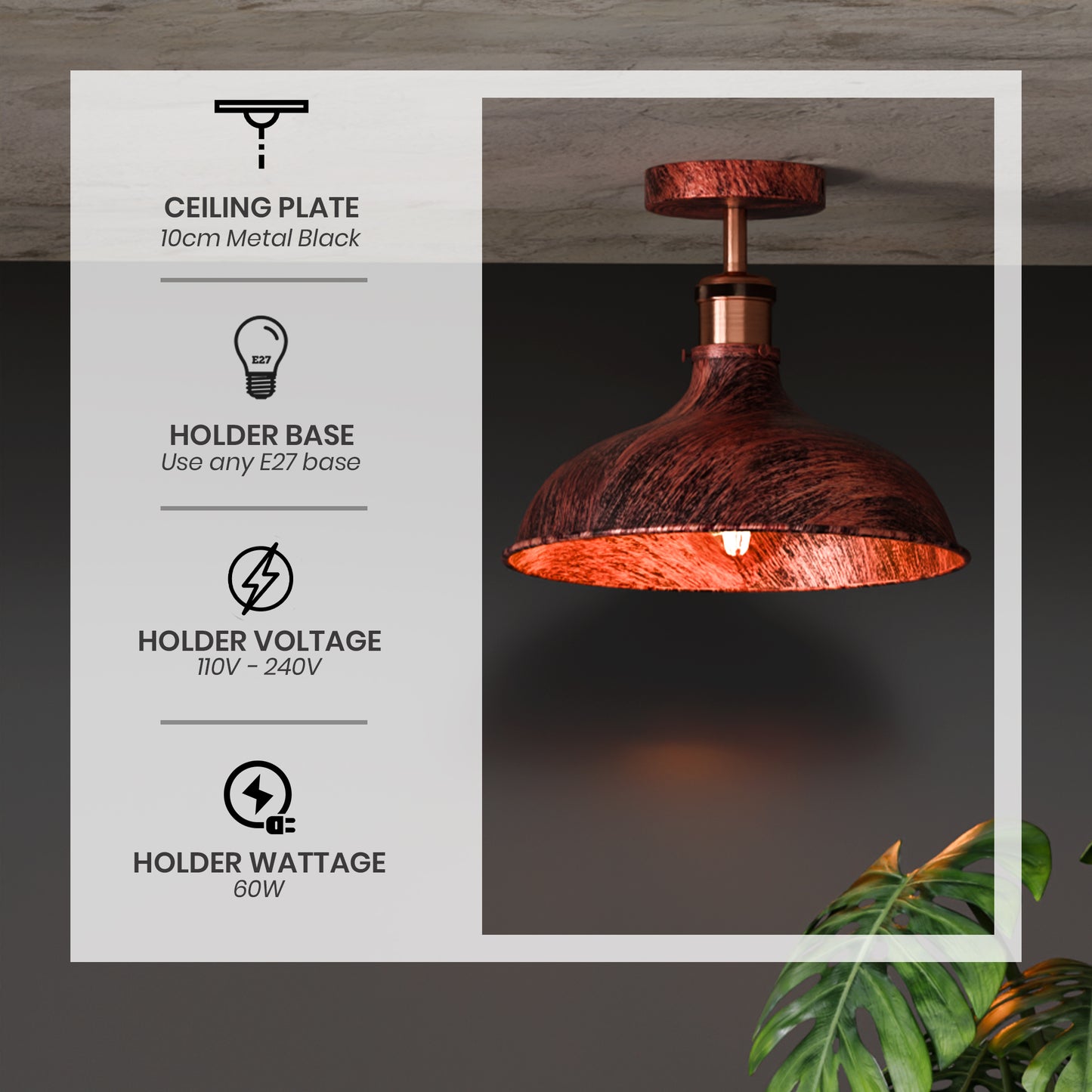 Industrial Copper Semi-Flush Mount Ceiling Light | Vintage Metal Dome E26 ~1447