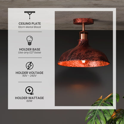 Industrial Copper Semi-Flush Mount Ceiling Light | Vintage Metal Dome E26 ~1447