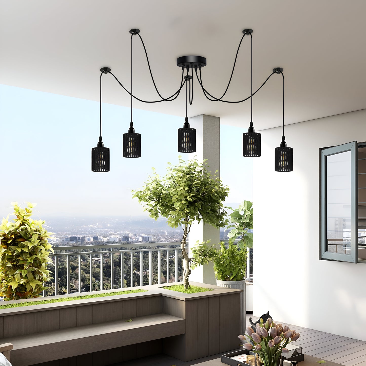 5 Way Spider Light E26 Pendant Light Adjustable Cable