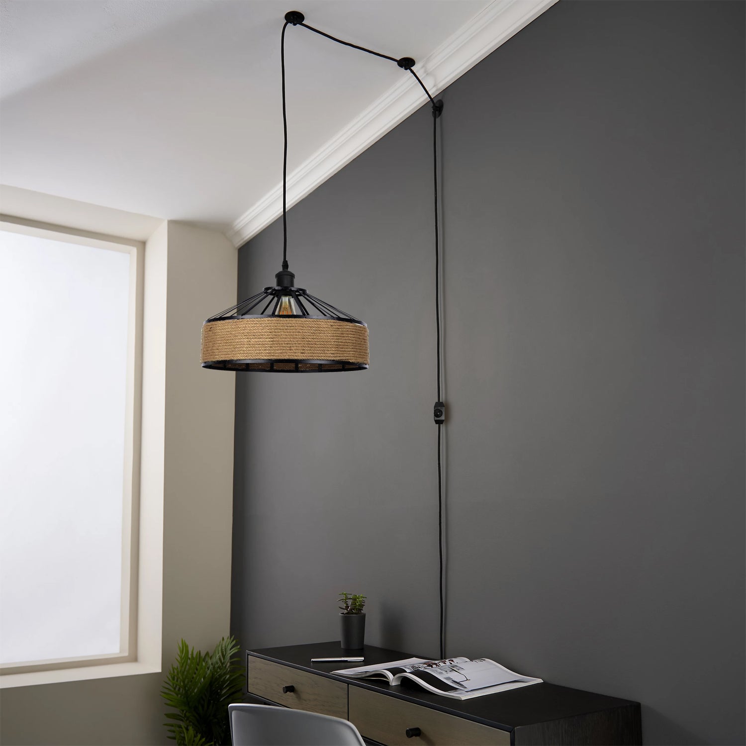 Vintage Industrial  Plug-in Pendant Hanging lampshade