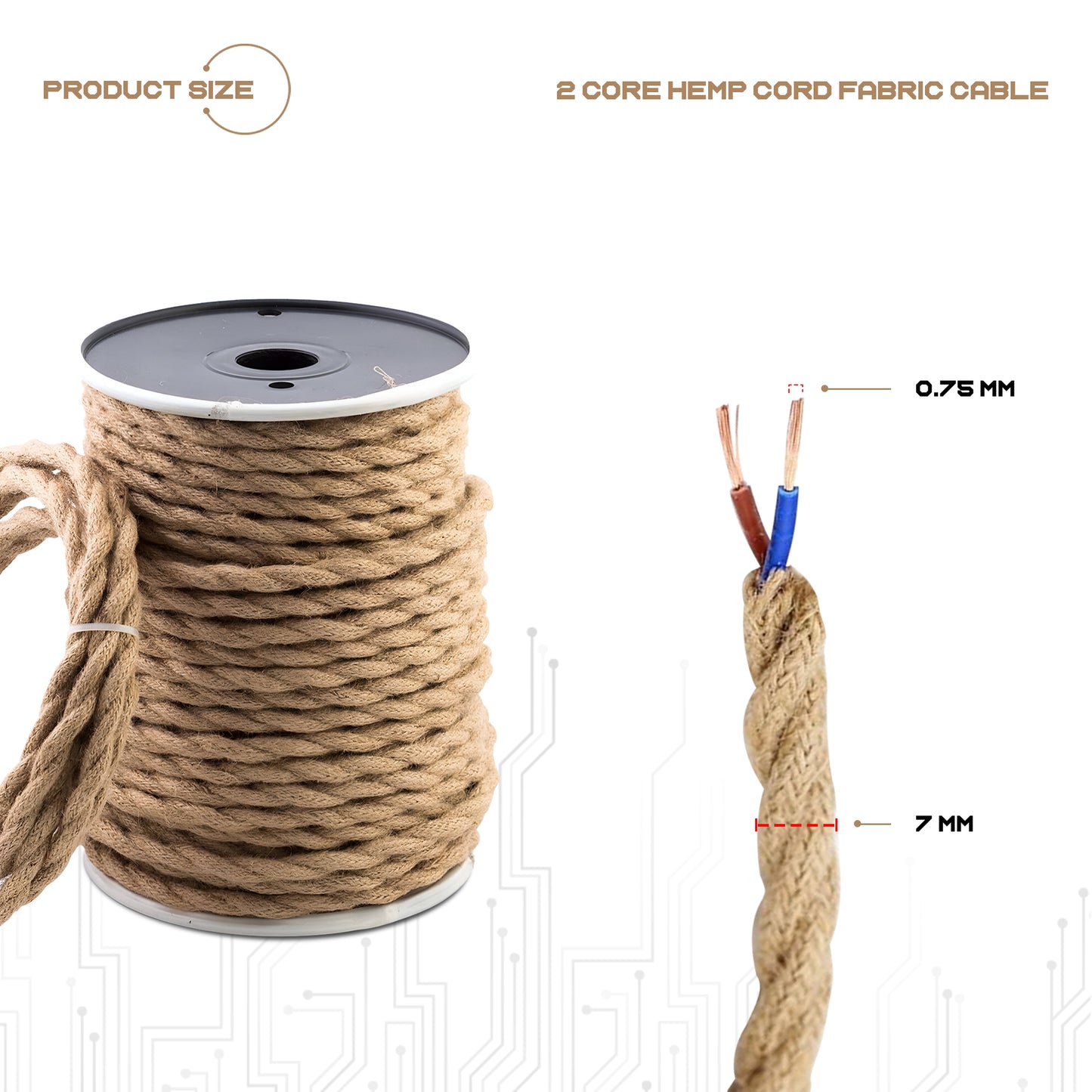 2 core hemp rope fabric cable - size image