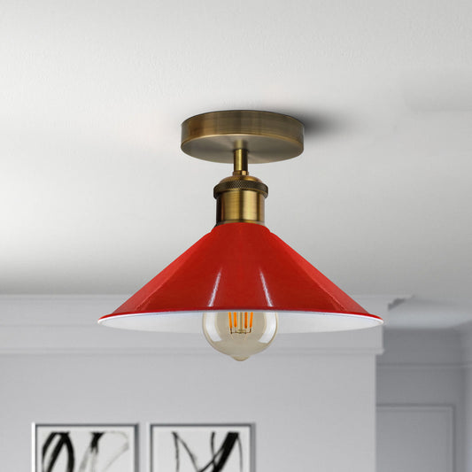 Vintage Industrial Ceiling Light Red Shade E26 Flush Mount