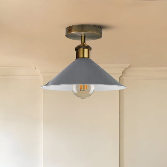 Vintage Industrial Ceiling Light Rustic Grey Shade E26 Flush Mount