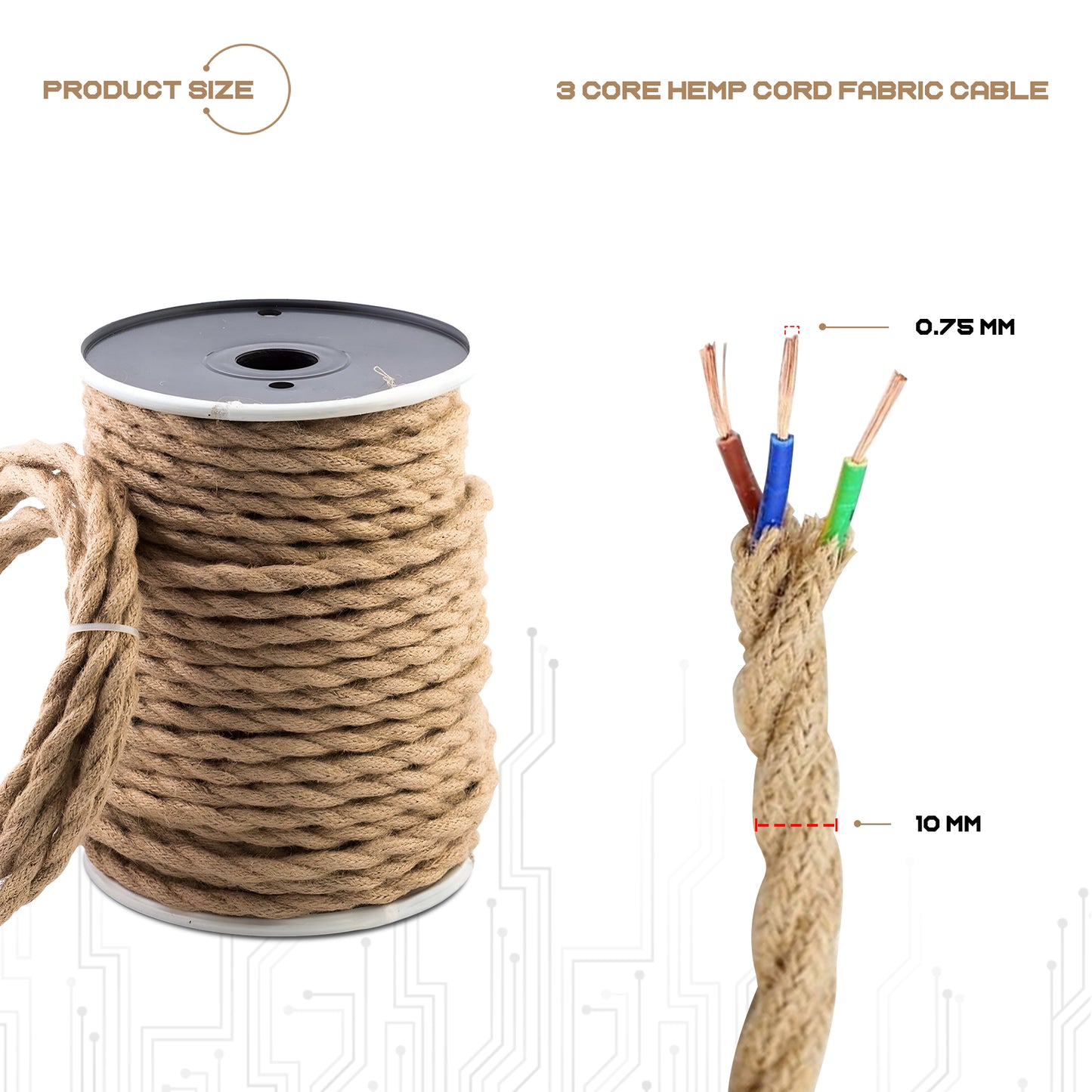 3core hemp rope fabric cable - size image