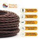 Vintage 3 core Twisted Italian Braided Cable, Electrical Fabric Flexible Lamp textile Cable Wire