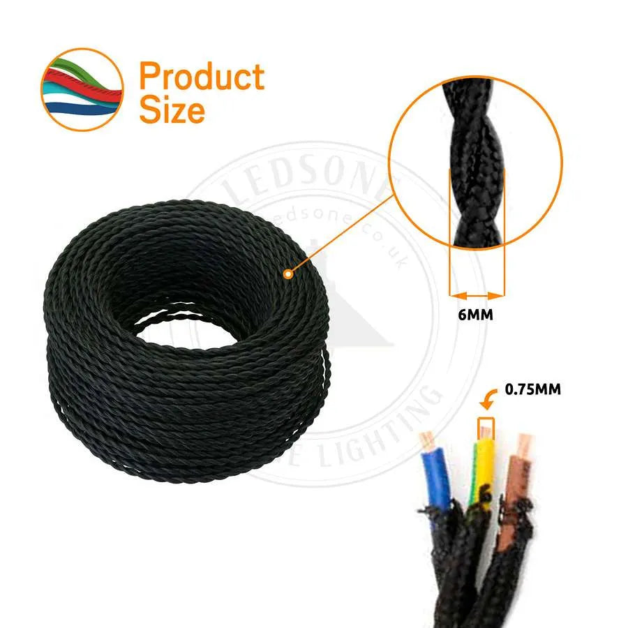 3 core twisted fabric electrical cable - Size image