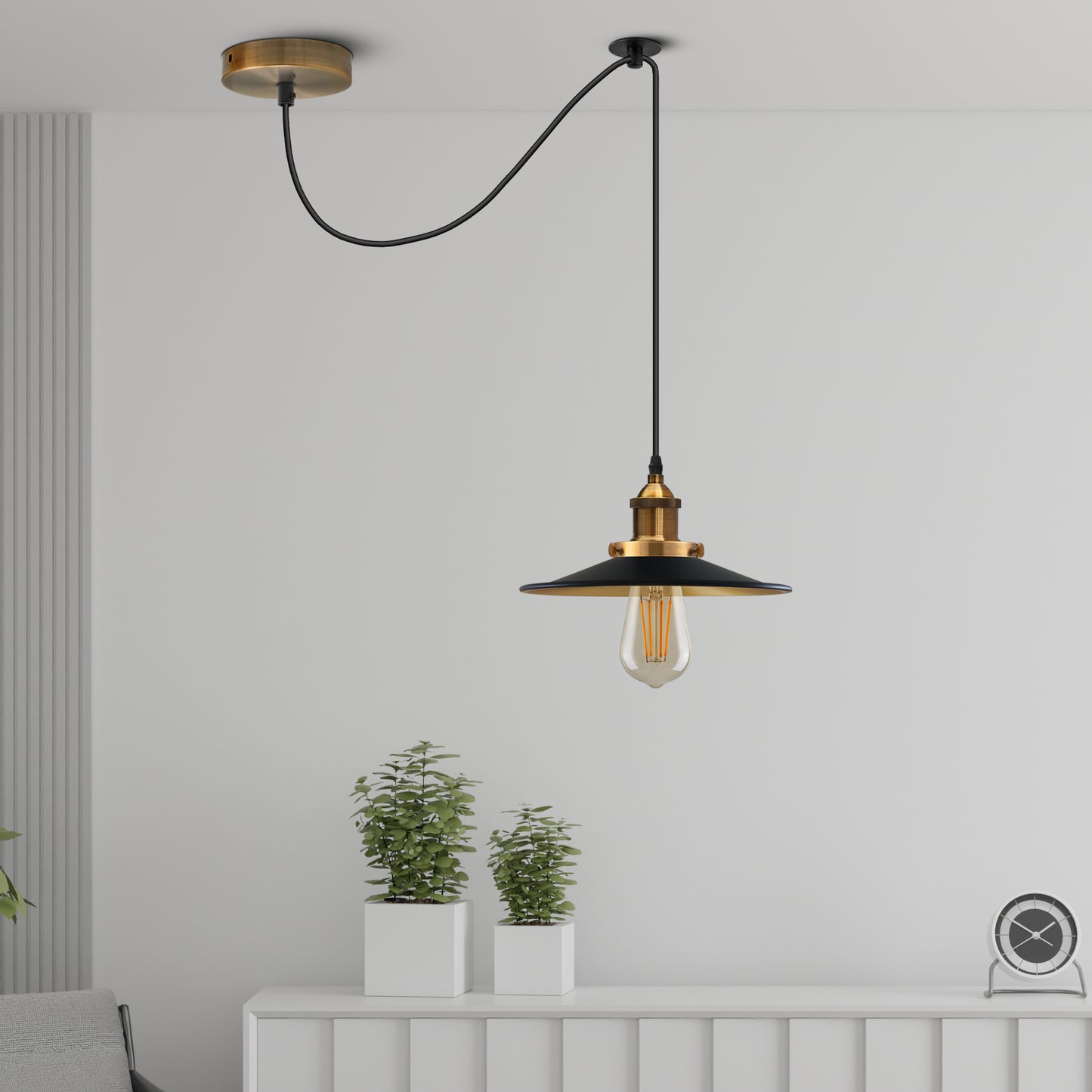 E27 Metal Flat Shade Pendant Light