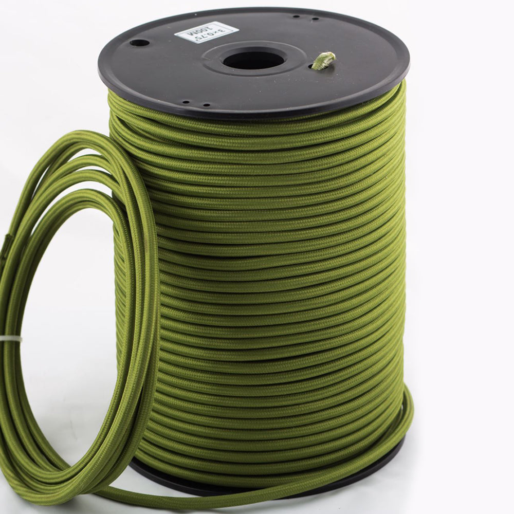  Vintage 2-core round green-braided electric cable