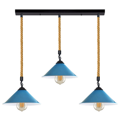 Vintage Industrial 3-Head Cone Hemp rope Pendant Light