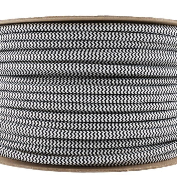 18 Gauge 2 Conductor Round Cloth Covered Wire Braided Light Cord Black and white ~1598