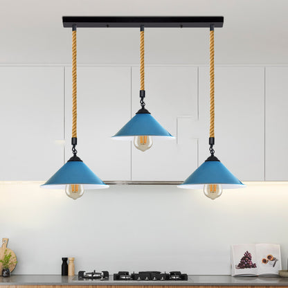 pendant light with blue lamp shade