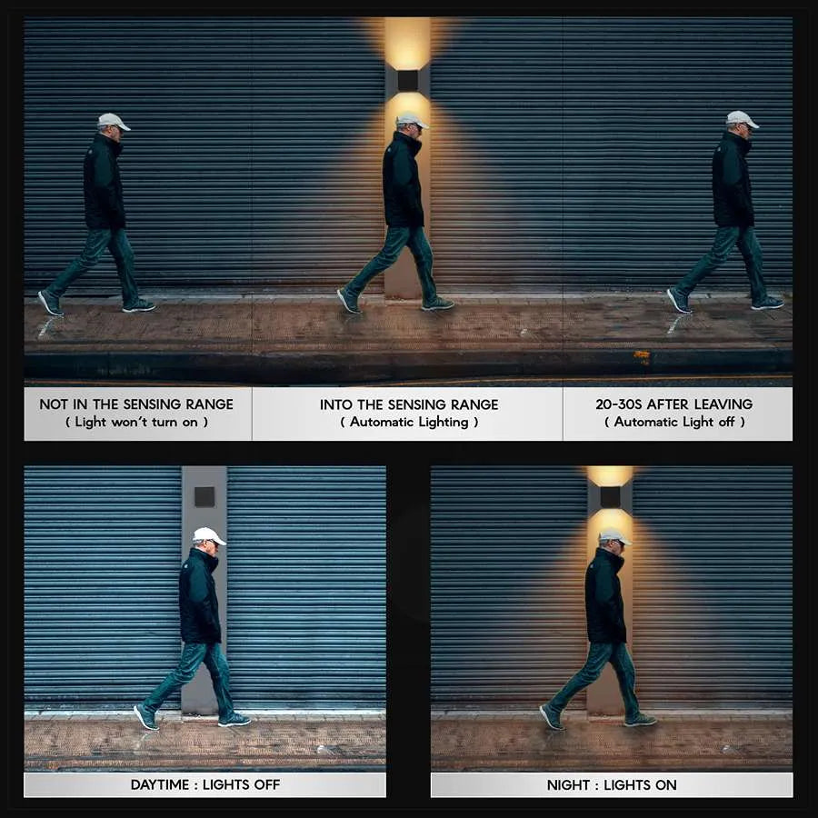 Up-down LED wall light, outdoor warm white ambient lighting