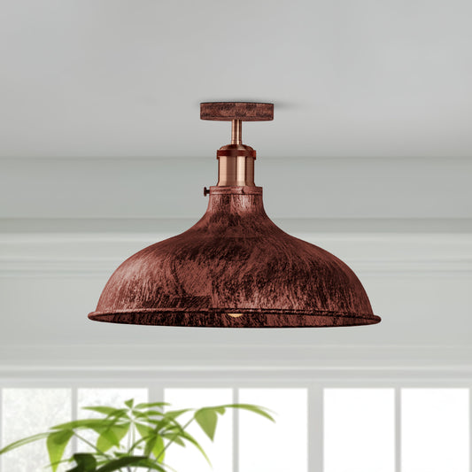 Industrial Copper Semi-Flush Mount Ceiling Light | Vintage Metal Dome E26 ~1447