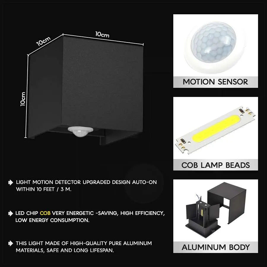 Motion activated LED wall light for garden pathway outdoor use