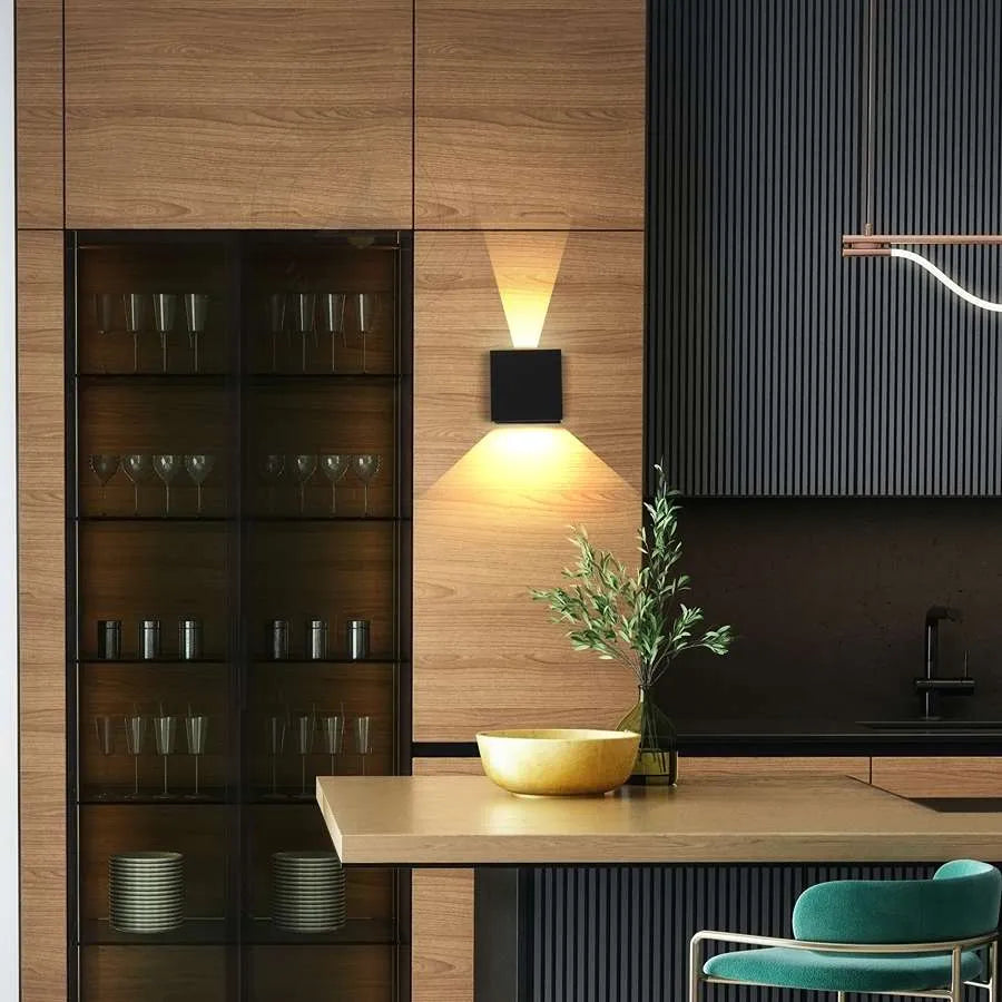 LED sensor wall light exterior modern black cube design