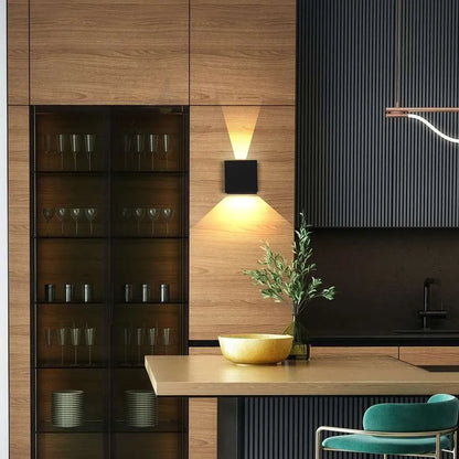 LED sensor wall light exterior modern black cube design