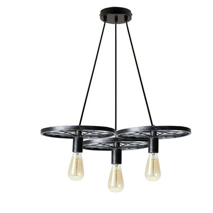 3-Head Wheel Shade Hanging Pendant Light in Black