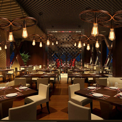 Rustic Red 3-Head wheel Chandelier for restaurant.JPG