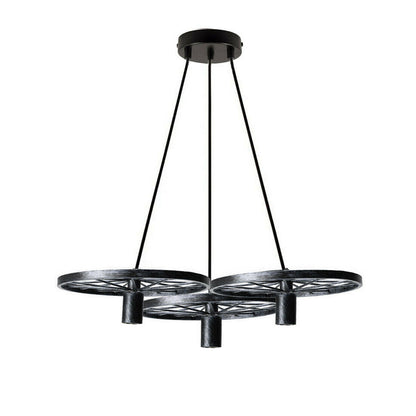 3-Head Wheel Shade Hanging Pendant Light in Black