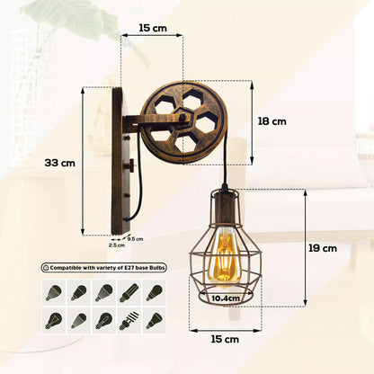 Industrial Pulley Wall Sconce Cage Wall Light Home Restaurant Farmhouse~1163